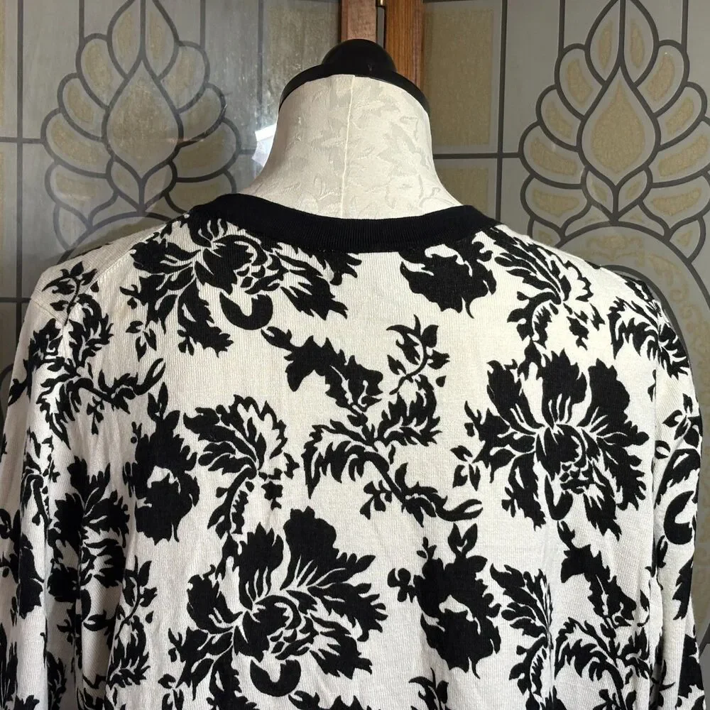Marled Sequin Trim Front Button Up Cardigan Sweater Old Money Chic Plus Size 2X